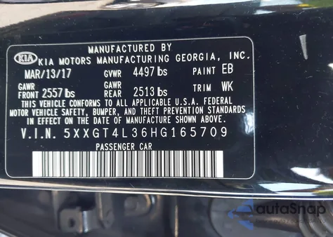 2017 Kia Optima Lx from USA, damaged, VIN 5XXGT4L36HG165709